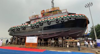 Indian Navy Launches Third 25T Bollard Pull Tug, Ashva, Built Under ‘Make in India’ Initiative