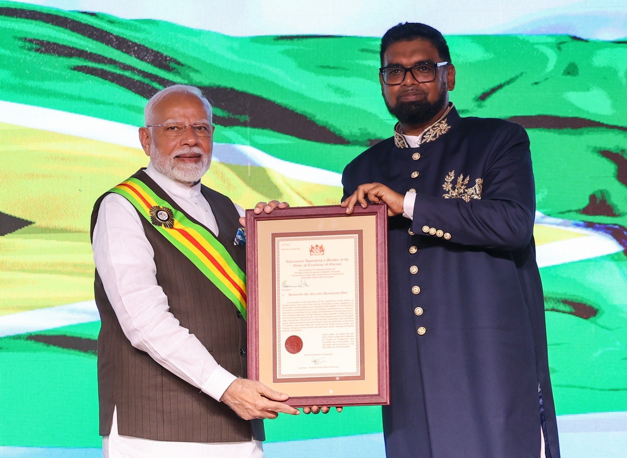 PM Modi Conferred Guyana’s Highest National Award, “The Order of Excellence”